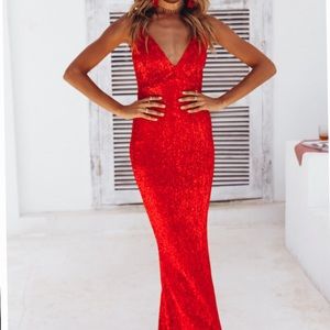 Hello Molly Red Sequin Long Prom Dress